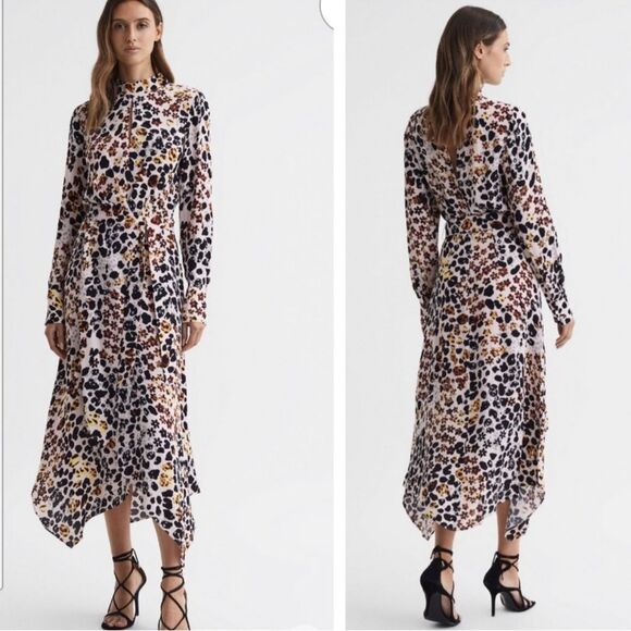 Reiss Nude/Black Lira Animal Print Belted Midi Size 4-J7 - Picture 1 of 8